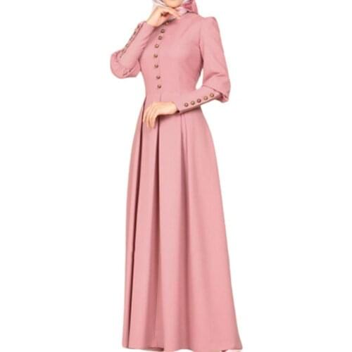 2021 New Autumn Women Maxi Dress Buttons Decor Pleated Large Hem O-Neck Buttons Cuff High Waist Dress Wedding Guests Vestidos