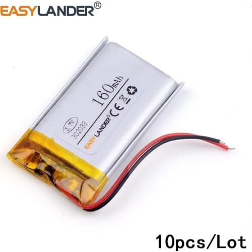 10pcs /Lot 3.7v lithium Li ion polymer rechargeable battery 302033 160mAh Supply mp3.mp4 GPS -polymer battery 032033