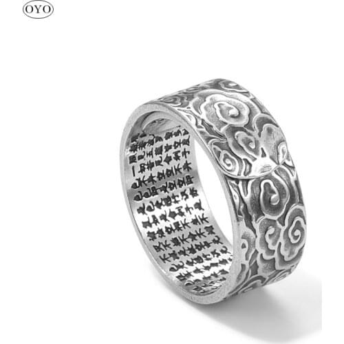 100%S990 pure silver jewelry ring individual ethnic style retro auspicious heart mens and womens rings