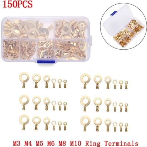 150PCS M3/M4/M5/M6/M8/M10 Ring Cable Lugs Ring Eyes Copper Crimp Terminals Cable Lug Home Improvement Connector Tools Set