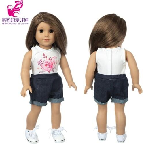 18 Inch Girl Doll White t-Shirt Black Jeans Short Baby Doll Clothes Baby Girl Gifts