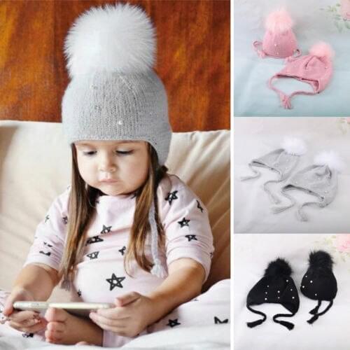 2017 Casual Cotton Cute Winter Warm Kids Baby Boy Girls Toddler Fur Knitted Beanie Hat Cap