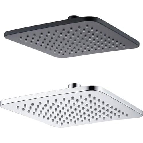 8"/10" Black & Chrome Solid Brass Rain Shower Head Rounded Square Design Rainfall Shower Heads