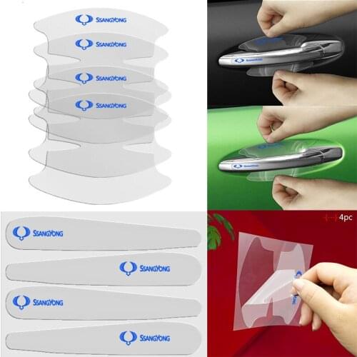 8pcs Car Door Handle Sticker Automotive Emblem Stickers For Ssangyong Actyon Rexton Korando Rodius Kyron Tivoli Musso XLV Stavic