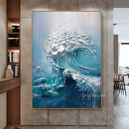 Abstract Canvas Painting Large Wall Art Blue Poster and Handmade Living Room Decoration Dining Room Wall Art Pictures Home Decor