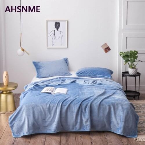 AHSNME Aqua Blue Thick Coral Blanket Solid Color Mink Velvet Blanket Soft Sofa Pad Coral Velvet Sleeping Blanket