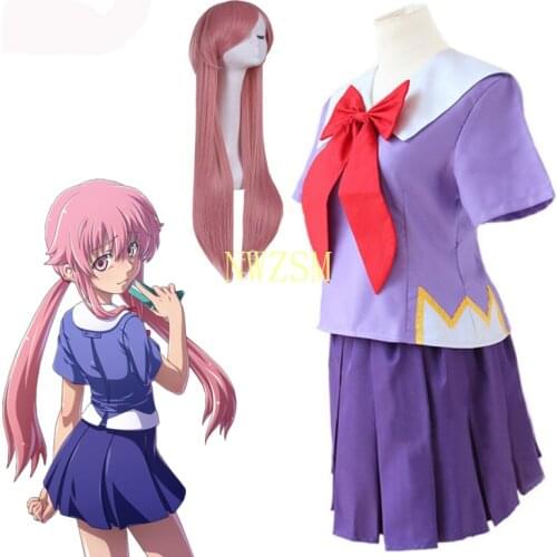 Anime 2nd Mirai Nikki Gasai Yuno Lolita Sailor Cosplay Costume Loli Bow Short Skirt Wig Length 80cm For Women