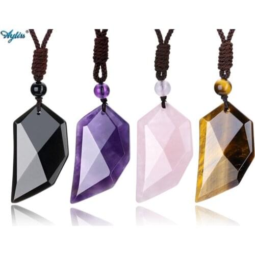Ayliss Carved Cutting Faceted Pendants Natural Gem Stones Pendant Necklace Adjustable Braided Rope Necklaces Jewelry Women Gift