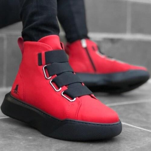BA0142 Bantlı Erkek Yüksek Taban Kırmızı Spor Bot, Yazlık Ve Kışlık Olarak Giyilebilir, Üstelik İndirimli, Özel Üretim Ve şık