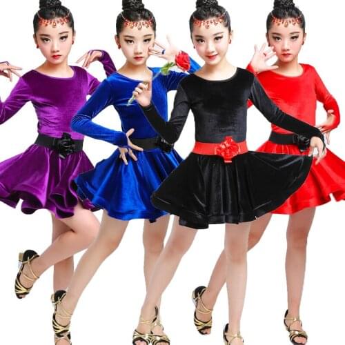 New Childrens Latin Dance Suit Girls Leotard Dancing Costume Kids Autumn Rumba Dance Suit Girls Ballroom Dance Dresses
