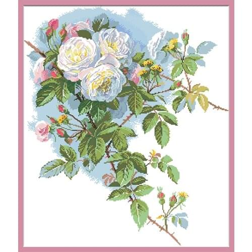 White Rose Counted Cross Stitch Patterns Kits Printed Canvas Flower Embroidery Needlework Sets 11CT 14CT Diy Handmade Home Decor