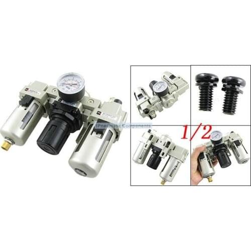 Free Shipping 2PCS/Lot SMC 1/2'' Metal Air Source Treatment Unit Filter Regulator With Cover 3 Pieces Combination AC4000-04