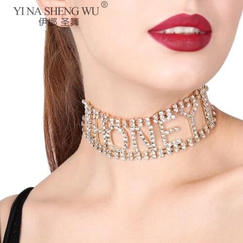 Rhinestone Shiny Chokers for Girls Sexy Fashion Punk Letter Night Venue Statement Hip Hop Party Necklace Jewelry Accessories