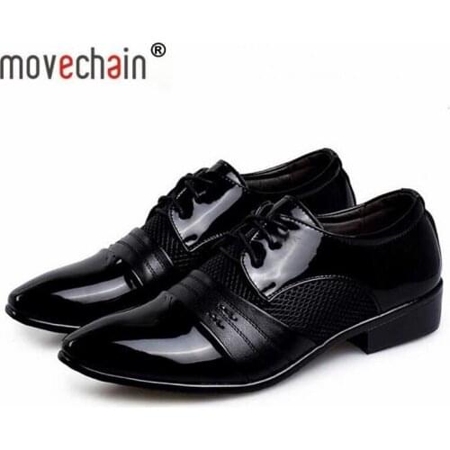 Movechain Brand mens pointed toe Lace-Up leather dress wedding shoes man fashion business flats mens casual driving oxfords