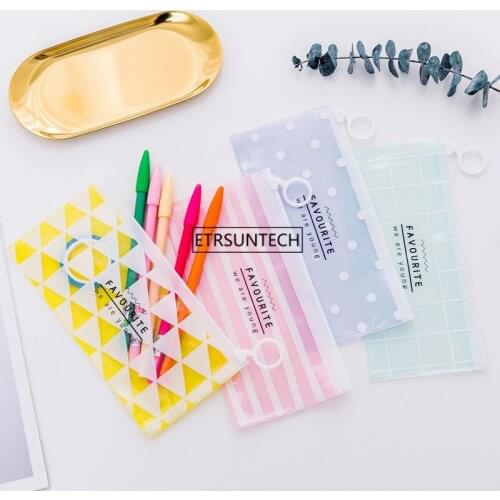 100pcs Transparent Pencil Case Pencil Bag For Kids Girls Gift Office School Supplies Stationery Zipper Case Pencil