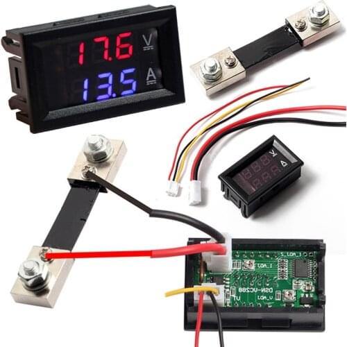 DC100V 100A Digital Voltmeter Ammeter Amp Volt Meter Current Shunt Blue Red LED Dual Display