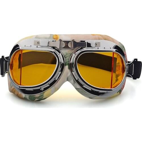 Flower Frame Retro Motorcycle Goggles Glasses Vintage Moto Classic Goggles for Harley Pilot Steampunk ATV Bike Copper Helmet