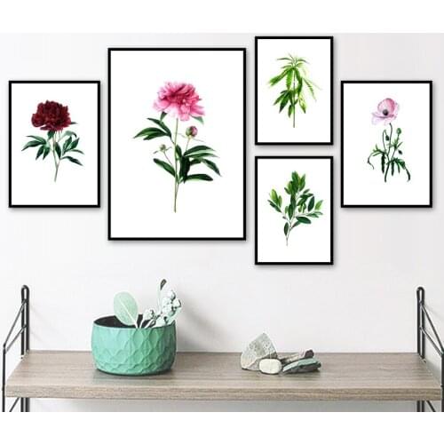 Flower Bloom peony Plant Leaf Nordic Posters And Prints Wall Art Canvas Painting Wall Pictures For Living Room Canvas Art Decor