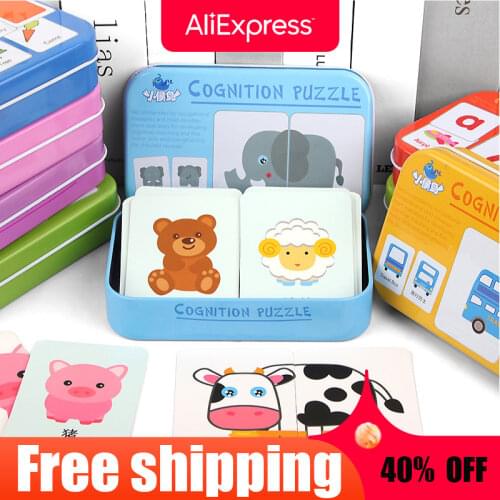 Kids Montessori Puzzle Toys Animals Fruit Graph Match Card Game Early Educational Materials Double-sided Puzzle Toy For Children