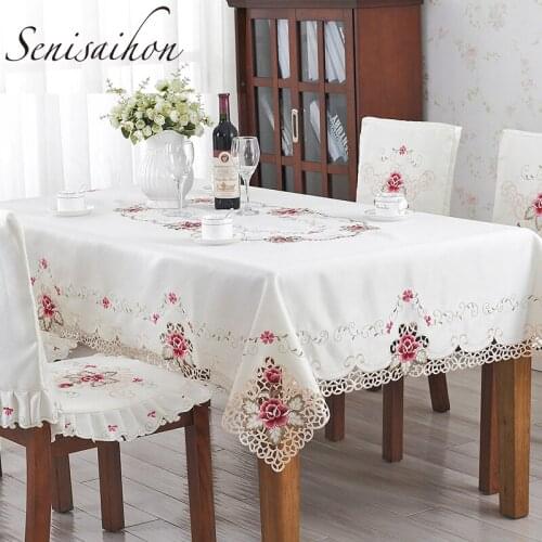 European Embroidered Tablecloth Upscale Tribute Fabric Rose Hollow Dining Table Cloth/Chair Cover/Table Runne/Tea Table Cloth