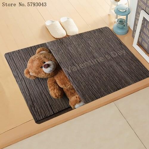 Toy Bear Doormat Outdoor Hallway Printed Carpet 3D Print Cartoon Kitchen Doormat For Bedroom Entrance Anti-Slip Mat Decoration
