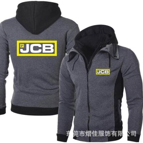 JCB Mens Zipper Jacket Man Coats Bomber Jackets Scarf Collar Hoodies Casual Fleece Male Hooded Outwear Slim Fit Hoody