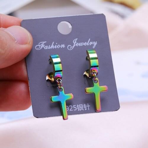 JUWANG Vintage Punk DIY Piercing Hoop Earrings For Women Men Titanium Cross Dangle Earrings Fashion Jewelry Pendientes Brincos