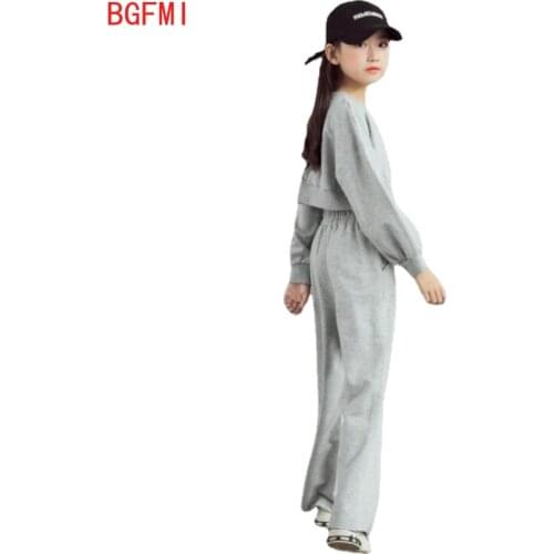 Teenage Girls Clothing Sets Teen Girls Sport Short Top+Wide Leg Pants Loose 2Pcs Set 6 8 10 12 14 16Year Children Clothing Suit