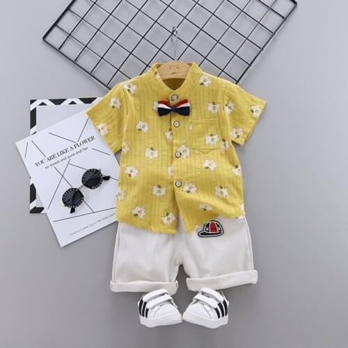 Summer Kids Sets Boys Girls Clothes Sets Cartoon Print Tops+Shorts 2 Pcs Suits Toddler Kids Clothes Kids Cotton Comfortable Sets
