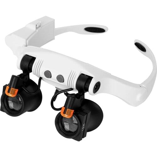 Headband Magnifier Eye Loupes Eyeglass Style Hands-Free Magnifying Glass Multiple Magnifications with Warm and Cool LED Lights