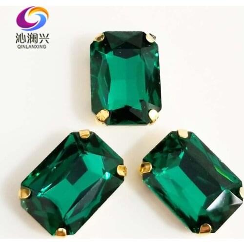 Malachite green Rectangle shape Glass Crystal sew on stones,golden bottom claw rhinstone,Diy/Clothing accessories SWCG14