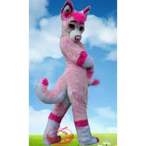 MascotBJ PINK Long Fur Husky Dog Fox Fursuit Mascot Costume Suit Cosplay Dress Girl