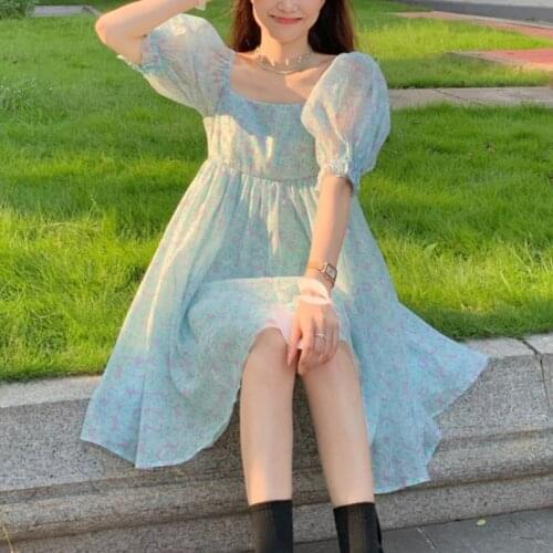 Sweet Floral Mesh Dress Women Elegant Princess Vintage Party Mini Dress 2021 Female French High Street Korean Fairy Dress Summer