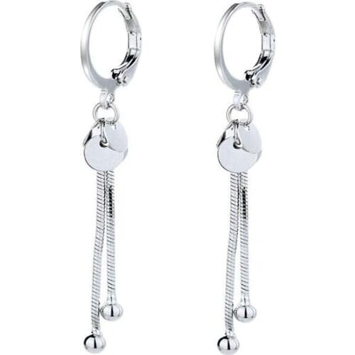 Fashion Simple Disc Silver Color Tassel Earrings Womens Clip Earrings Korean Style Trend Female Jewelry
