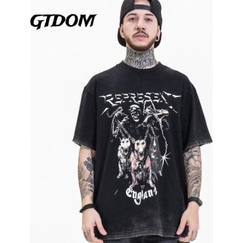 GTDOM Men Summer 2021 New T-Shirts Cotton Casual Fashion Tees Dark Wind Soul Terrier Print Floral Short Sleeve O-Neck T-Shirt