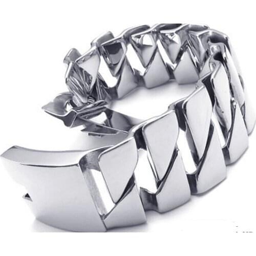 316L Stainless Steel Mens Bracelet Heavy Curb Link Bangle 8.8''x 31mm
