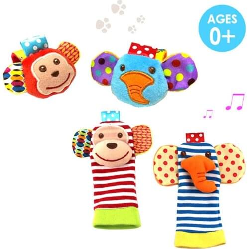 For 0-3 Years Old Baby Soft Handbells and Baby Foot Guard Bells Cartoon Velcro Loud Paper Watch Socks Baby Educational Toys