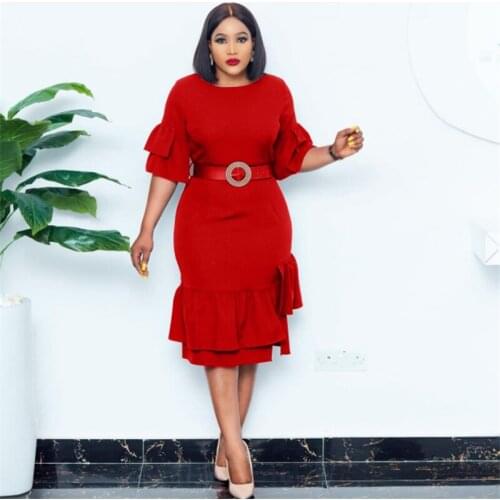 2021 Clothing New Popite Summer And Autumn Womens Dresses Stitching Solid Color Five-Point Sleeve Send Belt