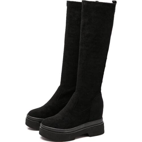 Autumn/Winter New Boots Women Over Knee Elastic Boots Wedges Cotton Fabric Thick-Soled Casual Womens Shoes The New Listing