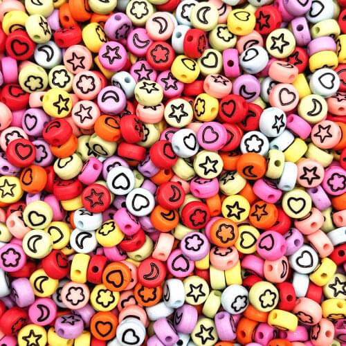 New 100pcs 7x4mm Oval Shape Mixed Symbol Acrylic Loose Spacer Beads for Jewelry Making DIY Handmade Bracelet Accessories