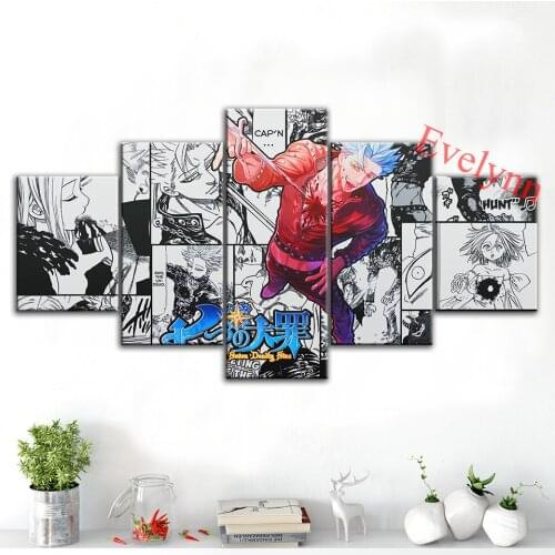 5 Piece Anime Poster Seven Deadly Sins Modern Canvas Wall Art Print Modular Pictures Living Room Home Decor Painting Frame Gift