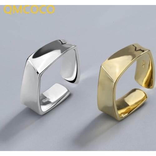 QMCOCO 925 Sterling Silver Simple Geometric Smooth Open Ring Female Exquisite Unique Design Handmade Jewelry