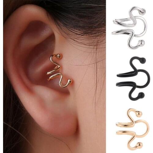 Pierced Earrings Personality Exaggerated Simple Snake Bone Match Head Curve Shape Geometric Ear Clips Popular Earle Accessories