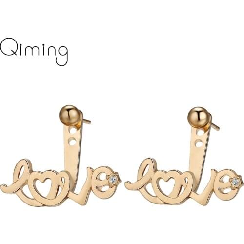 Boho Love Letter Earrings Cuff Ear Piercing Wedding Jewelry fashion Gold Ear Jackets Geometric Stud Earring Women Bridal Gift