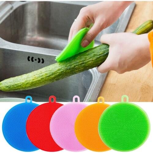 Silicone Cleaning Brushes Soft Silicone Dishwashing Sponge Fruit Vegetable Cleaning Brush Pot Cleaner Scouring Pads For Kitchen