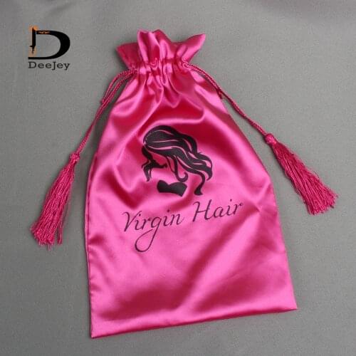 Stock hair packaging polyester satin gift bags 18x30cm white hot pink bags for packing hair or other gifts crafts 20pcs lot