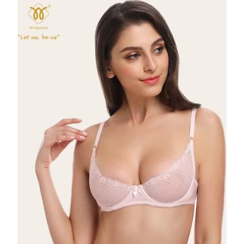 WingsLove Women 's Sexy 1/2 Cup Lace Bra Soft Mesh Underwired Unlined Demi Lingerie See Through Bralette