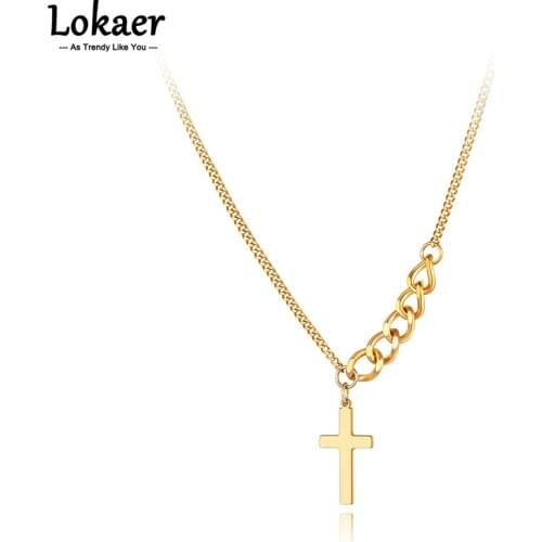 Lokaer Neo-Gothic Titanium Stainless Steel Cross Pendant Necklaces Jewelry Fashion Bohemia Chain Necklace For Women N21144