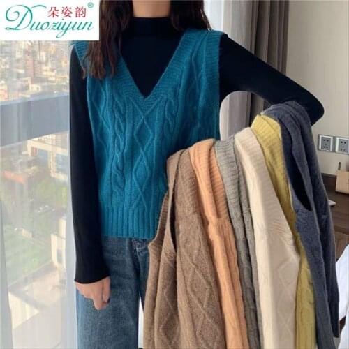 2021 Autumn Women Short Loose Knitted Sweater Female Sleeveless Solid Vest Ladies V-Neck Pullover Waistcoat Outerwear 2XL H519