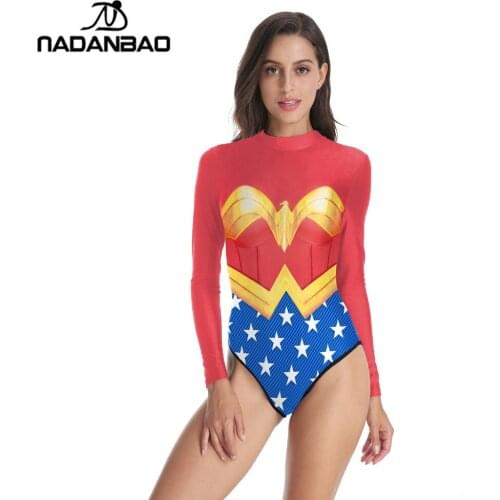 2021 New Long Sleeve Swimsuit Sexy Cosplay Wonder Printed Girl Swimsuit One Piece Swimwear For women